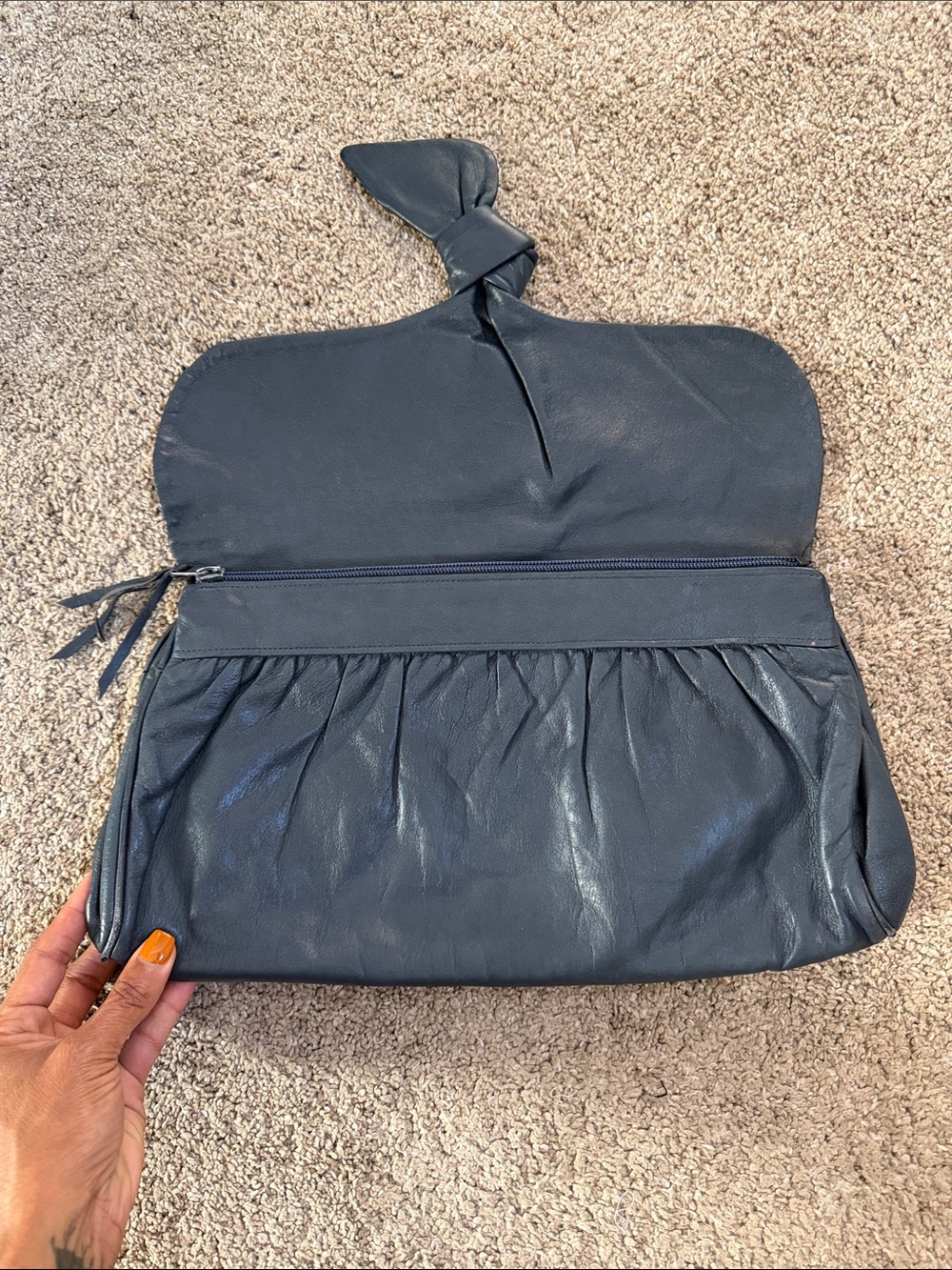 Vintage Anne Klein for Calderon Navy Soft Leather Foldover Evening Bag - Picture 10 of 16